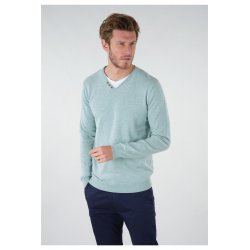 Pull vert d'eau chiné double col V Deeluxe homme