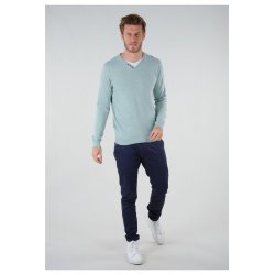 Pull vert d'eau chiné double col V Deeluxe homme