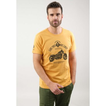 T-shirt jaune moto tête de mort Deeluxe