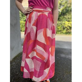 Longue jupe imprimé rouge corail et rose