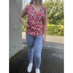 Blouse col V sans manches imprimé floral