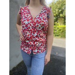 Blouse col V sans manches imprimé floral