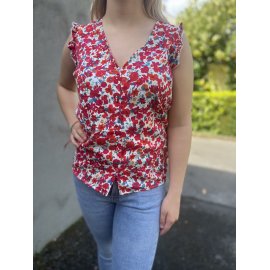 Blouse col V sans manches imprimé floral