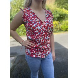 Blouse col V sans manches imprimé floral