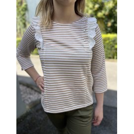 Pull rayures lurex volants épaules femme