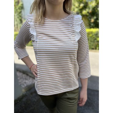 Pull rayures lurex volants épaules femme