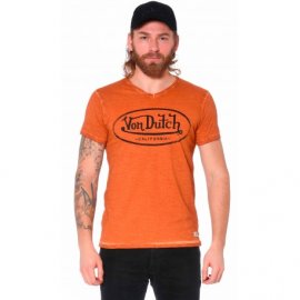 T-shirt orange col V Von Dutch homme